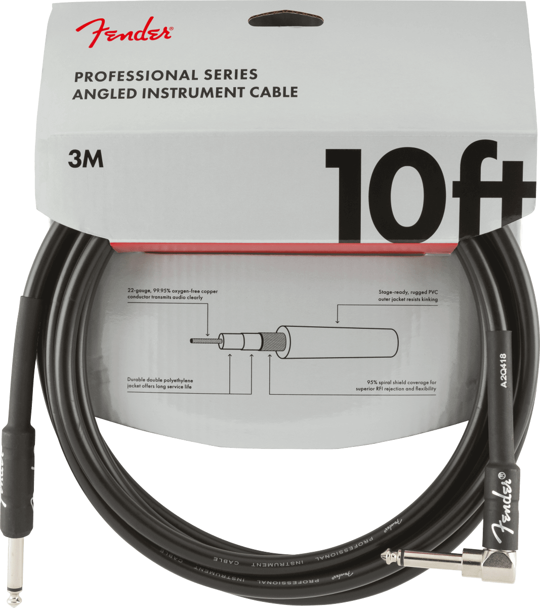 Fender Accessories Fender Professional Series Instrument Cable 10 Foot Angled Black