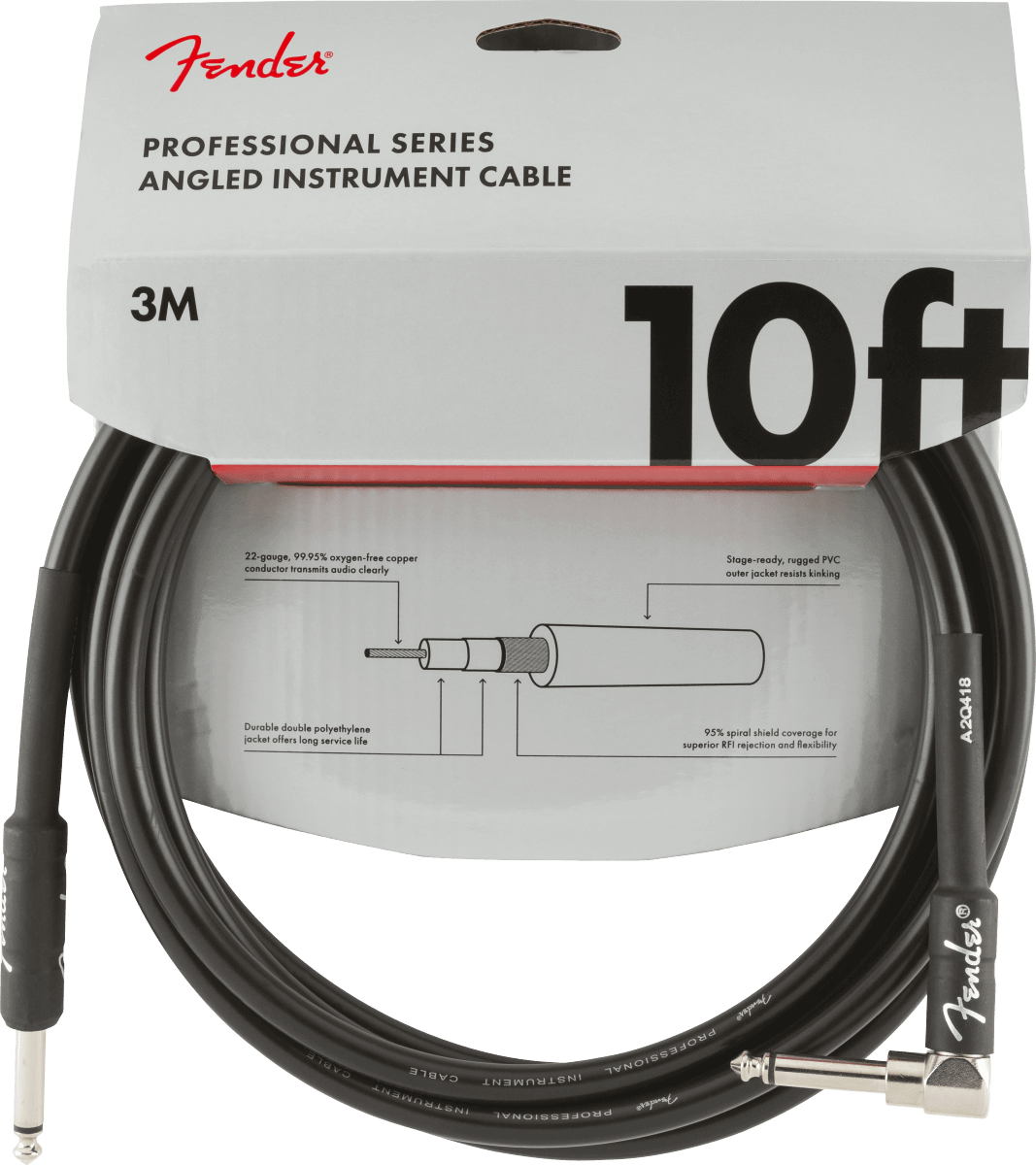 Fender Professional Series Instrument Cable 10 Foot Angled Black