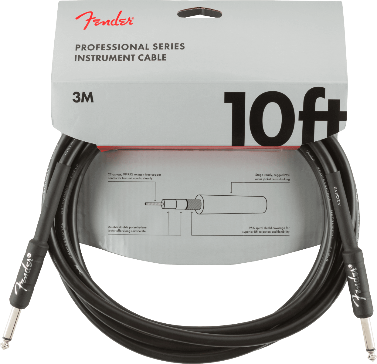 Fender Professional Series Instrument Cable 10 Foot Straight Black