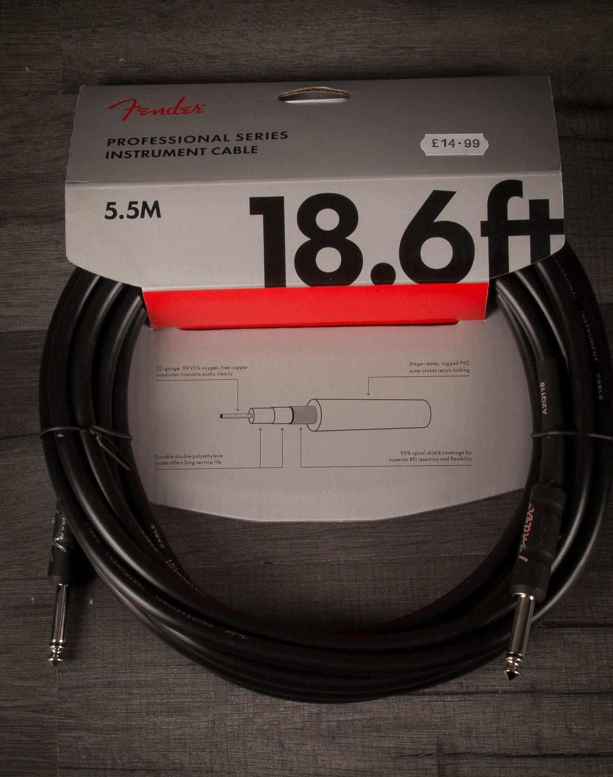 Fender Professional Series Instrument Cable 18.6 Foot Black