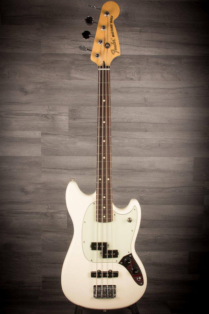 USED - Fender Mustang Bass Guitar - Olympic White, Pau Ferro