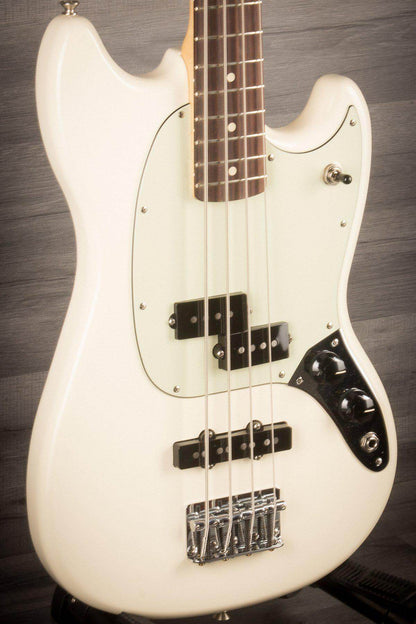 USED - Fender Mustang Bass Guitar - Olympic White, Pau Ferro