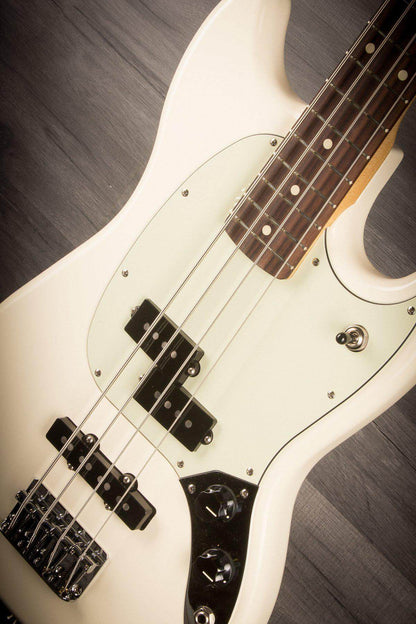 USED - Fender Mustang Bass Guitar - Olympic White, Pau Ferro