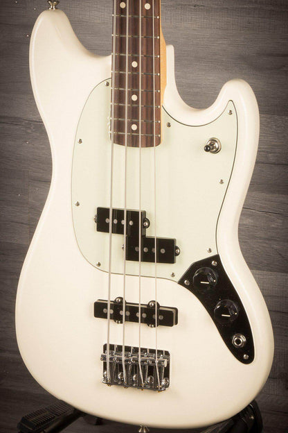 USED - Fender Mustang Bass Guitar - Olympic White, Pau Ferro