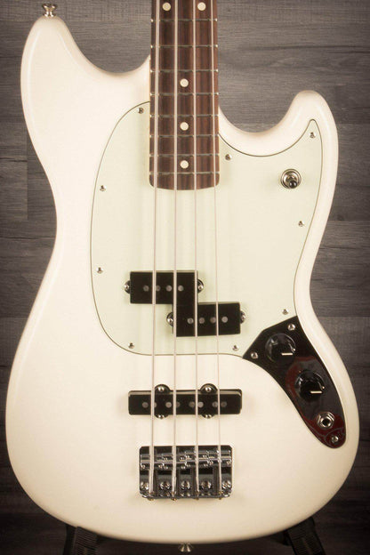 USED - Fender Mustang Bass Guitar - Olympic White, Pau Ferro