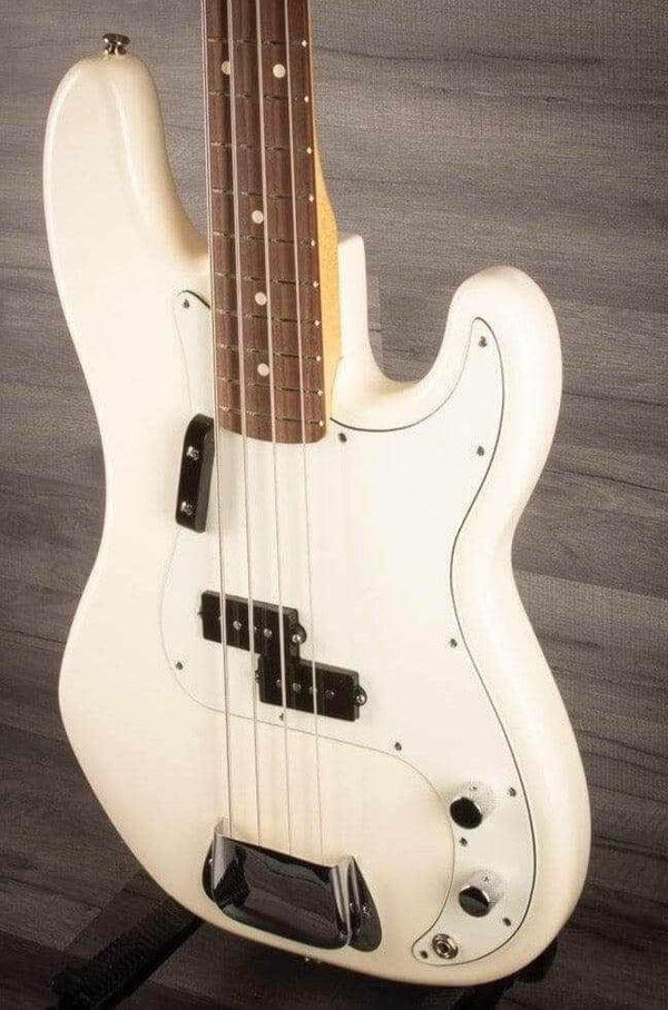 USED - Fender Standard Precision Bass Guitar, Rosewood Fingerboard - Olympic White