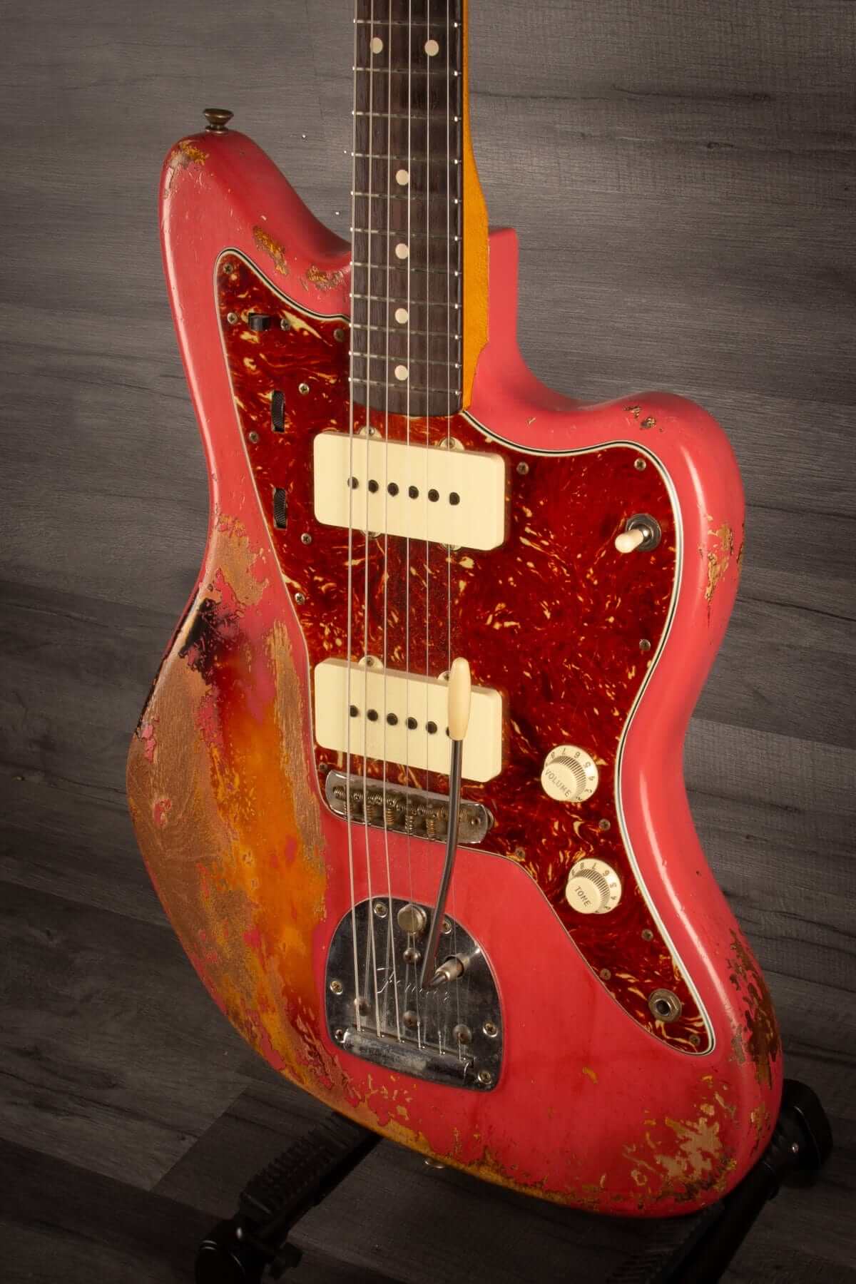 USED - Fender Carlos Lopez Masterbuilt '62 Jazzmaster (2021) - Faded Fiesta red over sunburst Heavy relic.