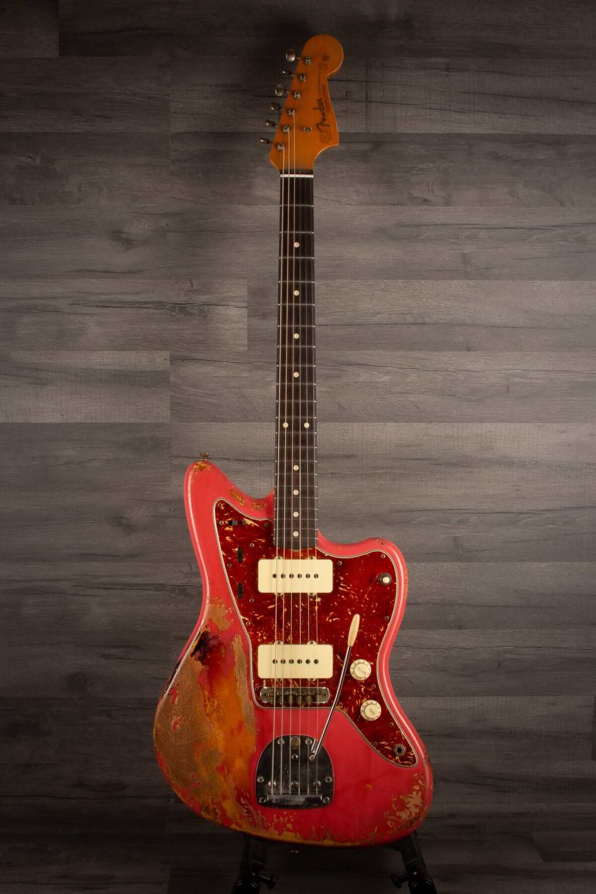 USED - Fender Carlos Lopez Masterbuilt '62 Jazzmaster (2021) - Faded Fiesta red over sunburst Heavy relic.