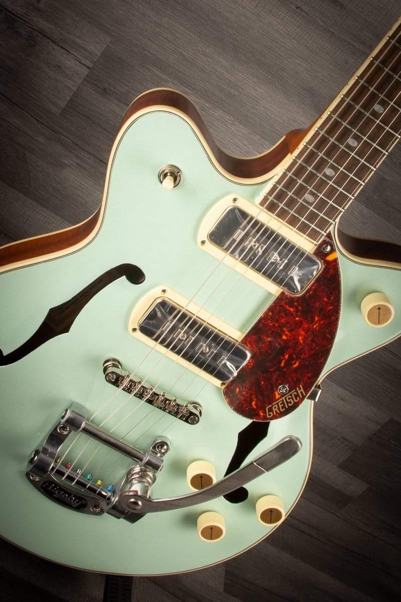 Gretsch - G2655T-P90 Streamliner™ Center Block Jr. Double-Cut P90 with Bigsby®, Laurel Fingerboard, Two-Tone Mint Metallic and Vintage Mahogany Stain