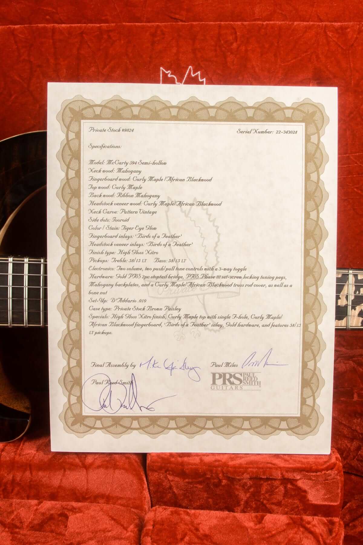PRS Private Stock McCarty 594 Semi-Hollow #9824 - Tiger Eye Glow