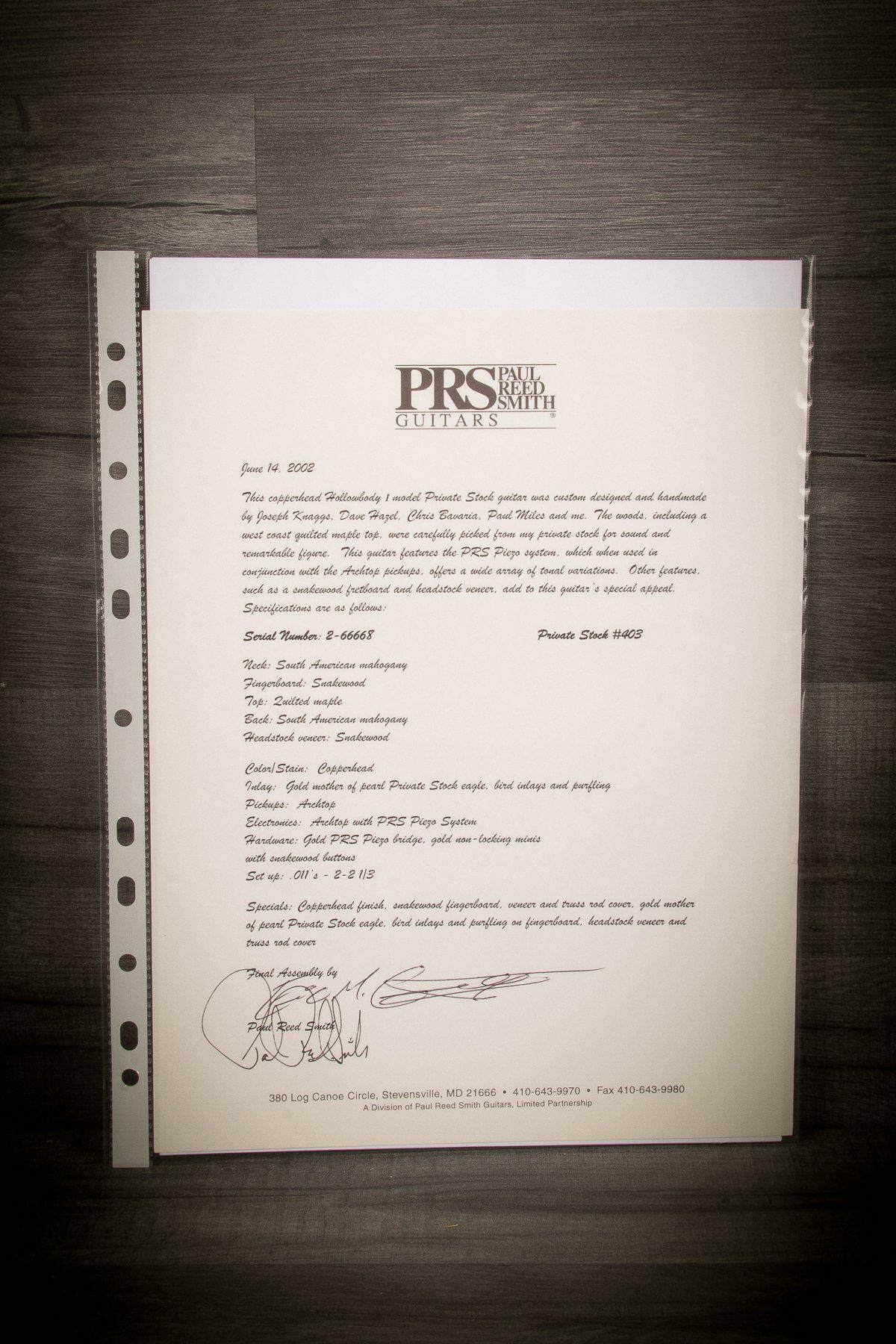 USED - PRS Private Stock (Joe Knaggs) Hollowbody I Piezo #403 (Serial: 266668)